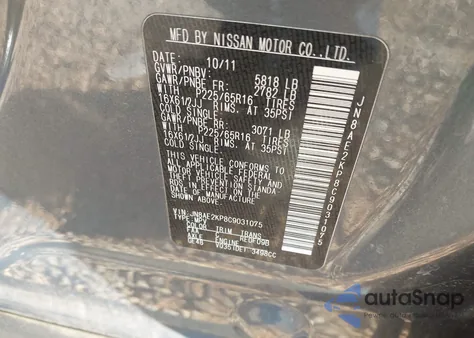 2012 Nissan Quest S z USA, uszkodzony, nr VIN JN8AE2KP8C9031075